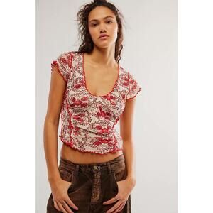 Free People Oh My Baby Tee Sand Combo SMALL NWT